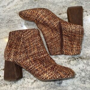 Seychelles Audition 8.5 Tweed Ankle Boots Brown Cream Corduroy Chunk Heel